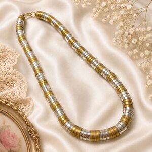 Vintage Boho Brass Silver Two Tone Tube Link Necklace